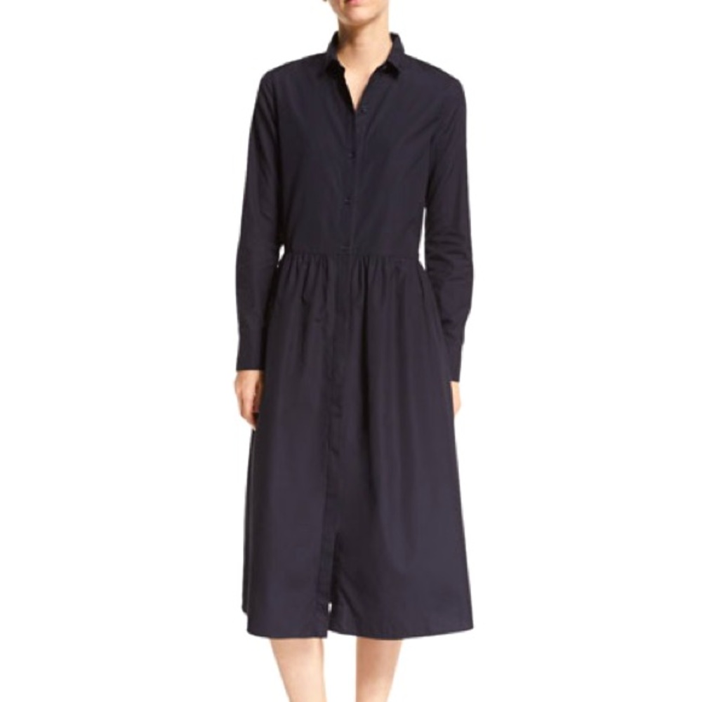 VINCE Gathered-Waist Black Midi Shirt Dress size Medium